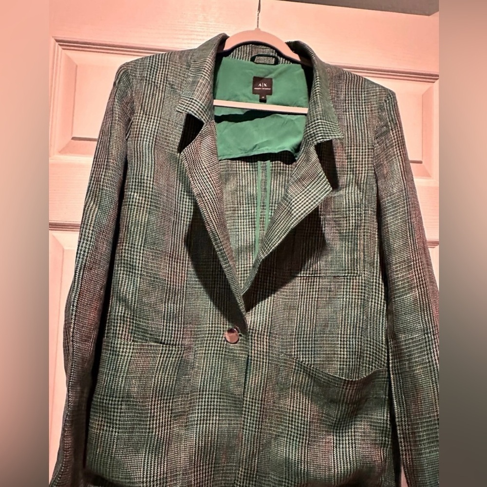 NWT Armani Exchange Women's
Linen Glen Plaid Boyfriend Blazer Size
10